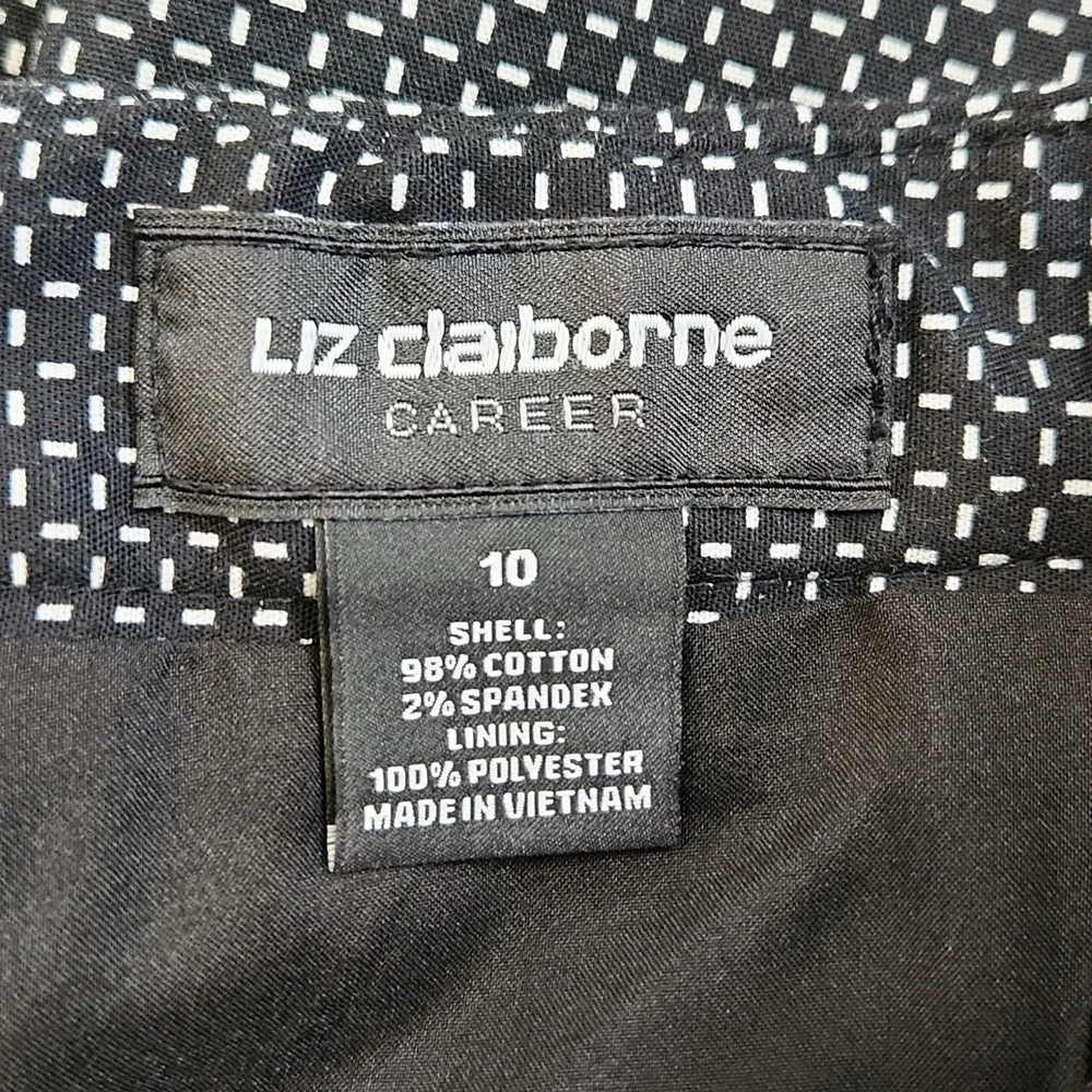 Liz Claiborne Black & White Geometric Print Pencil Skirt Size 10 Preppy Academia